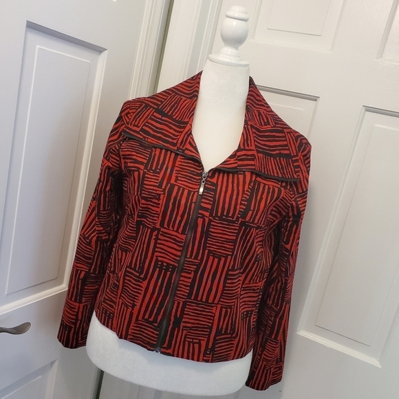 Patrick Christopher Red & Black Zip Close Jacket, Size Large, Casual, colorful - Picture 1 of 11